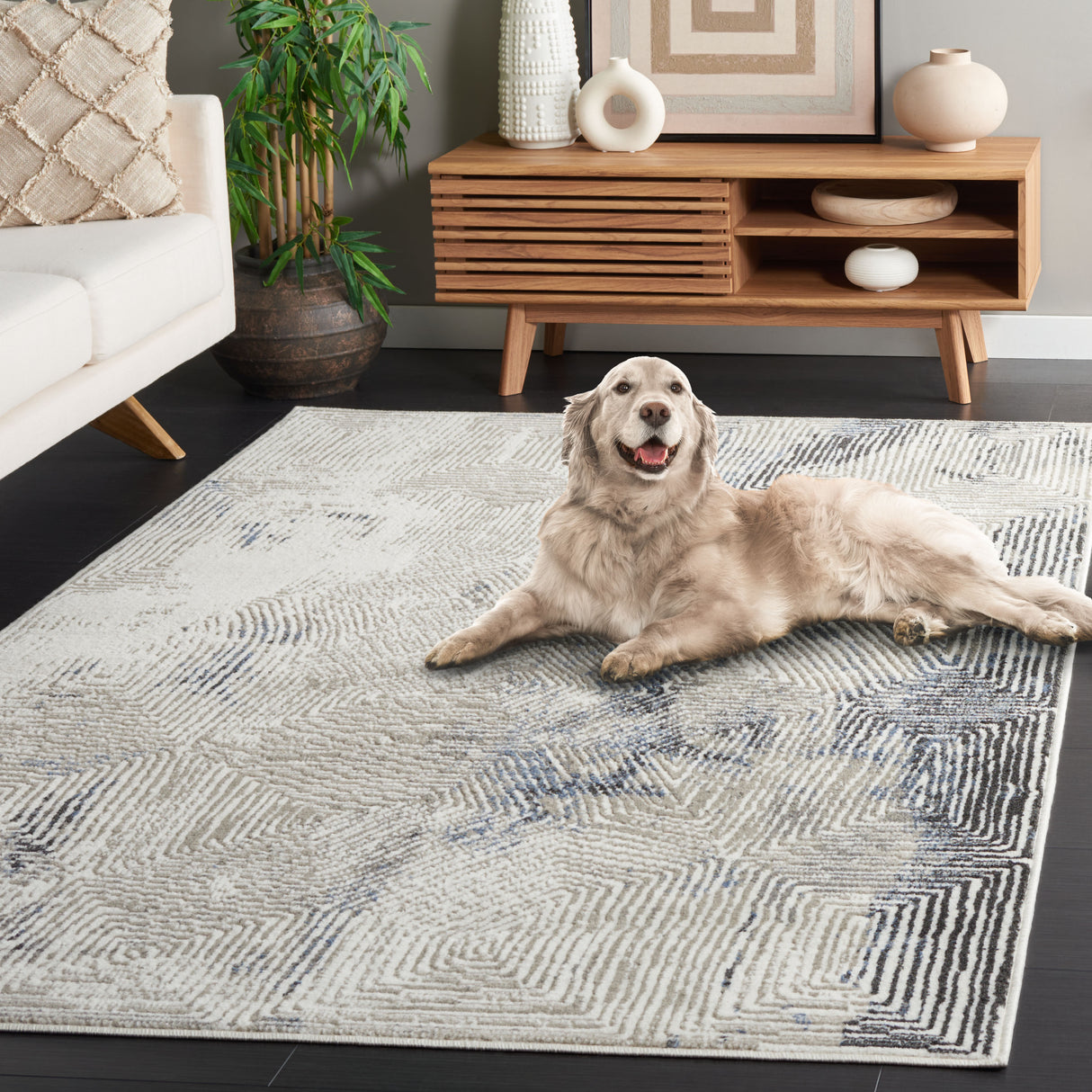 Safavieh Pyramid Pyr249A Ivory Grey/Navy Rug.