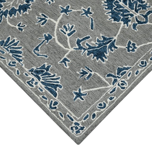 Amer Romania Classic Floral Hand-Hooked Gray/Blue Area Rug