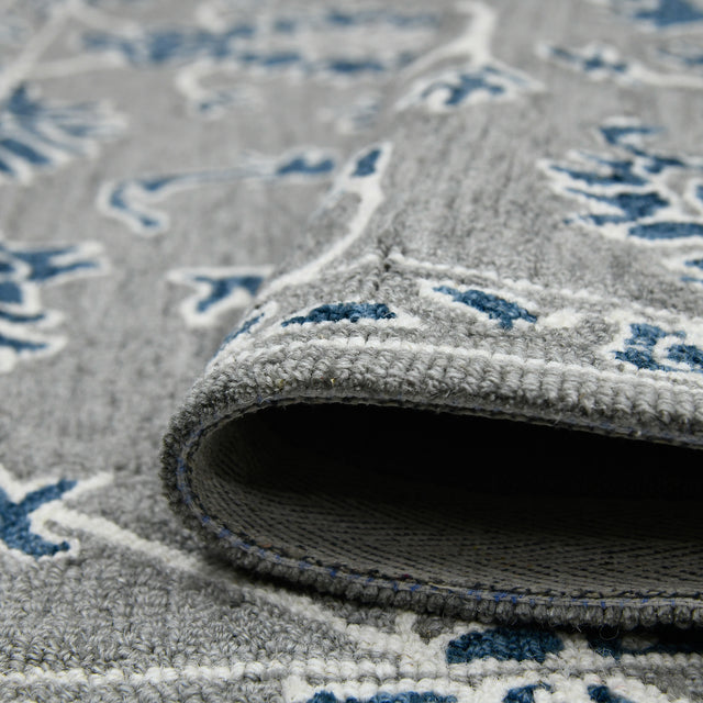 Amer Romania Classic Floral Hand-Hooked Gray/Blue Area Rug
