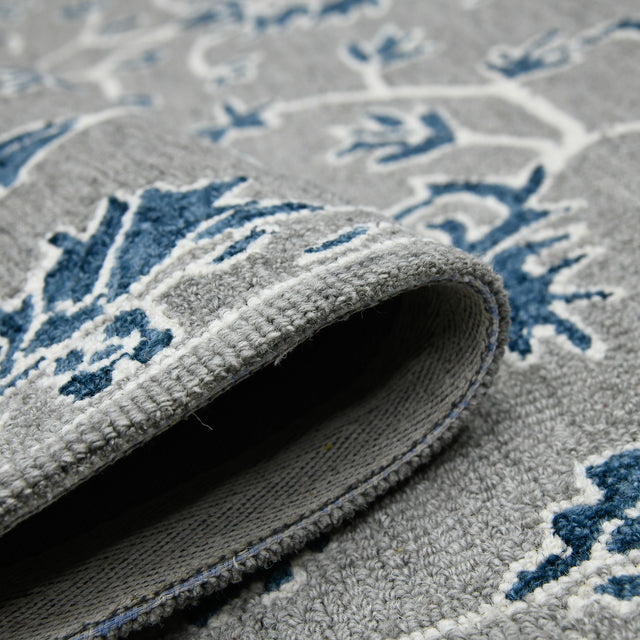 Amer Romania Classic Floral Hand-Hooked Gray/Blue Area Rug