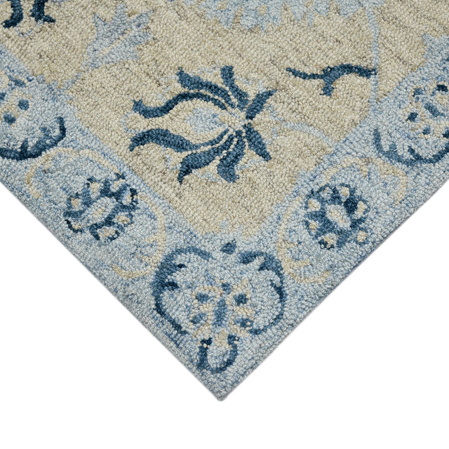 Amer Romania Classic Floral Hand-Hooked Light Blue Area Rug