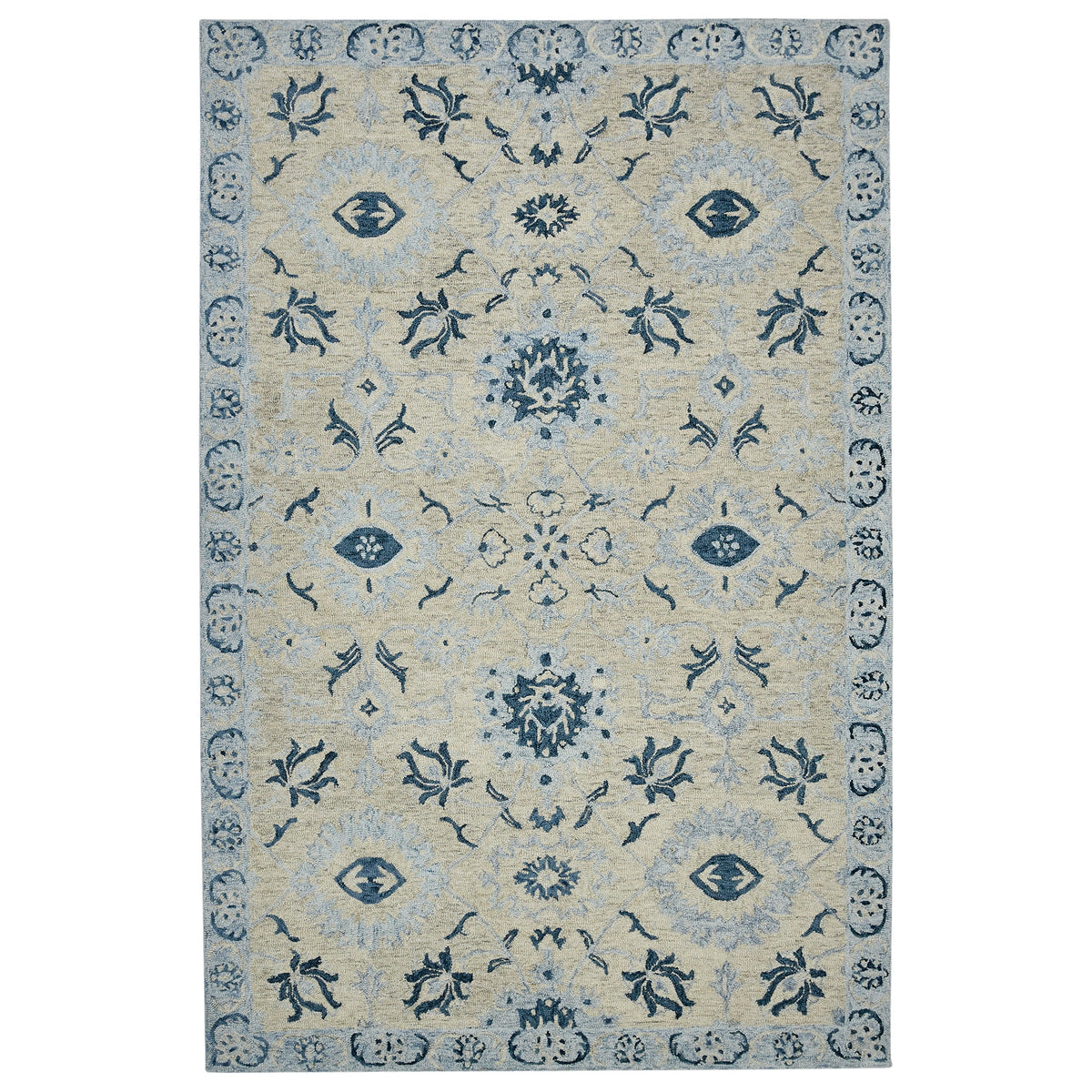 Amer Romania Classic Floral Hand-Hooked Light Blue Area Rug