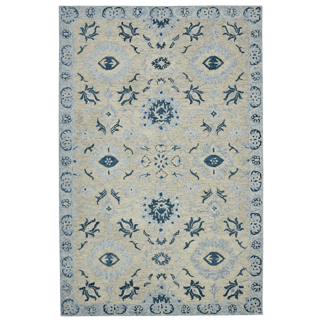 Amer Romania Classic Floral Hand-Hooked Light Blue Area Rug