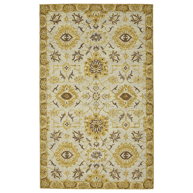 Amer Romania Classic Floral Hand-Hooked Gold Area Rug