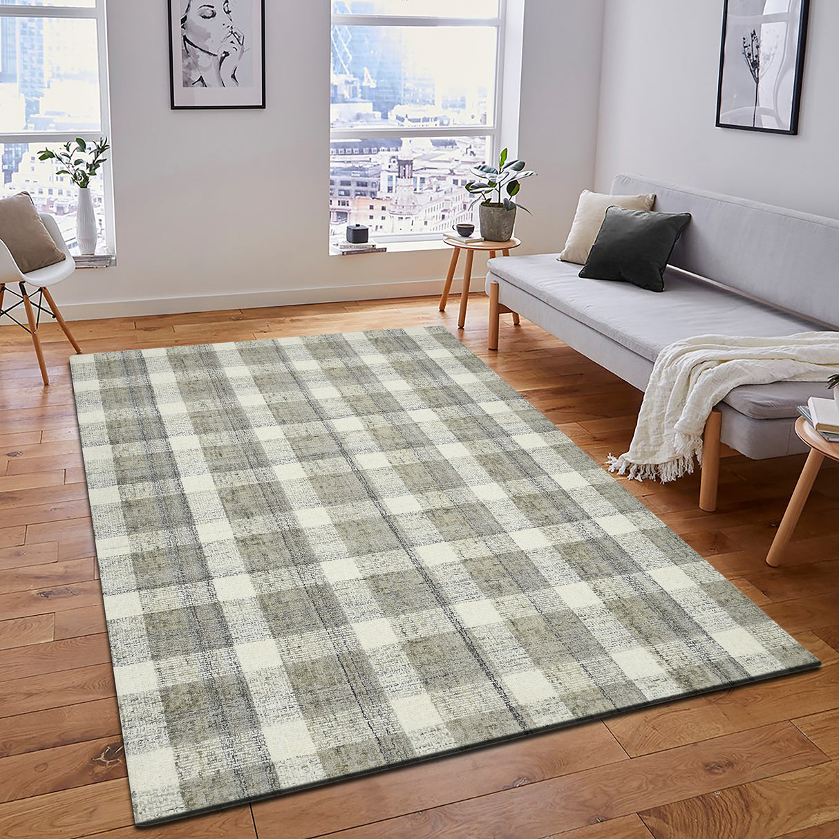 Amer Tartan Farmhouse Plaid Hand-Tufted Sand Area Rug