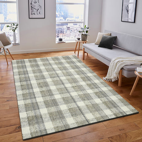 Amer Tartan Farmhouse Plaid Hand-Tufted Sand Area Rug