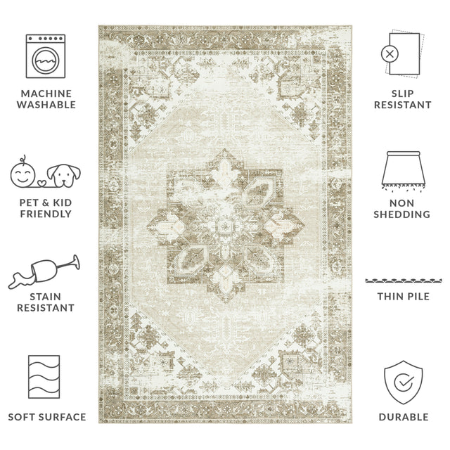 Safavieh Machine Washable Tucson Tsn102W Sage/Ivory Rug