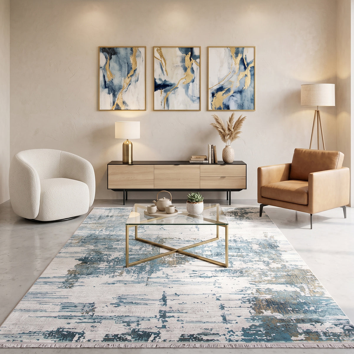 Amer Venice VEN-3 Ivory / Blue area rug - lifestyle view