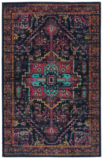 Kaleen Zuma Beach Zum01-22 Navy, Pink, Gold, Turquoise, Gray, Plum, Black Area Rug