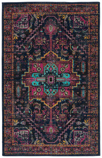 Kaleen Zuma Beach Zum01-22 Navy, Pink, Gold, Turquoise, Gray, Plum, Black Area Rug