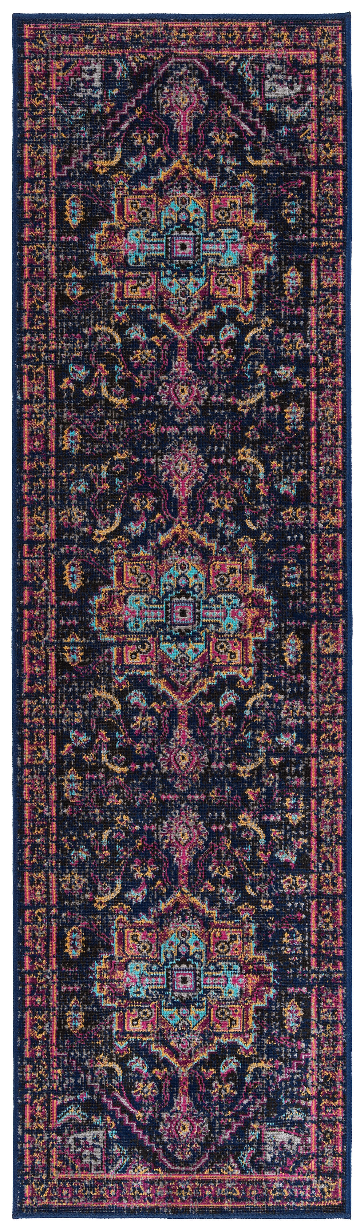 Kaleen Zuma Beach Zum01-22 Navy, Pink, Gold, Turquoise, Gray, Plum, Black Area Rug