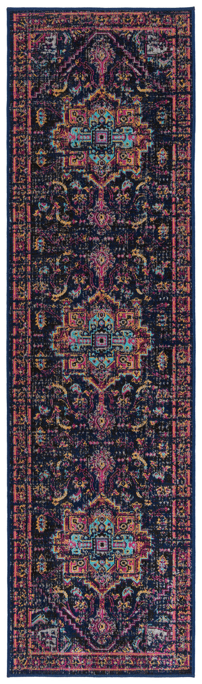 Kaleen Zuma Beach Zum01-22 Navy, Pink, Gold, Turquoise, Gray, Plum, Black Area Rug