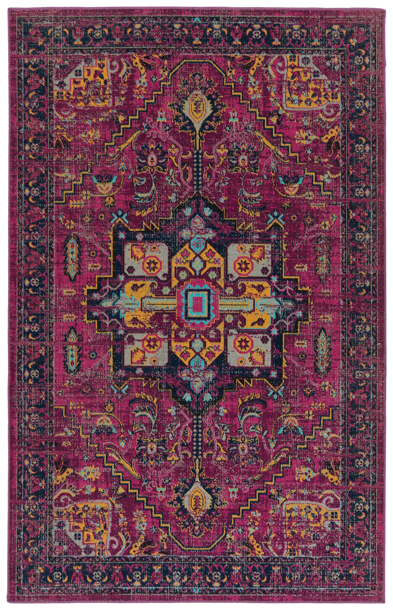 Kaleen Zuma Beach Zum01-92 Pink, Plum, Gold, Navy, Gray, Turquoise, Black Area Rug