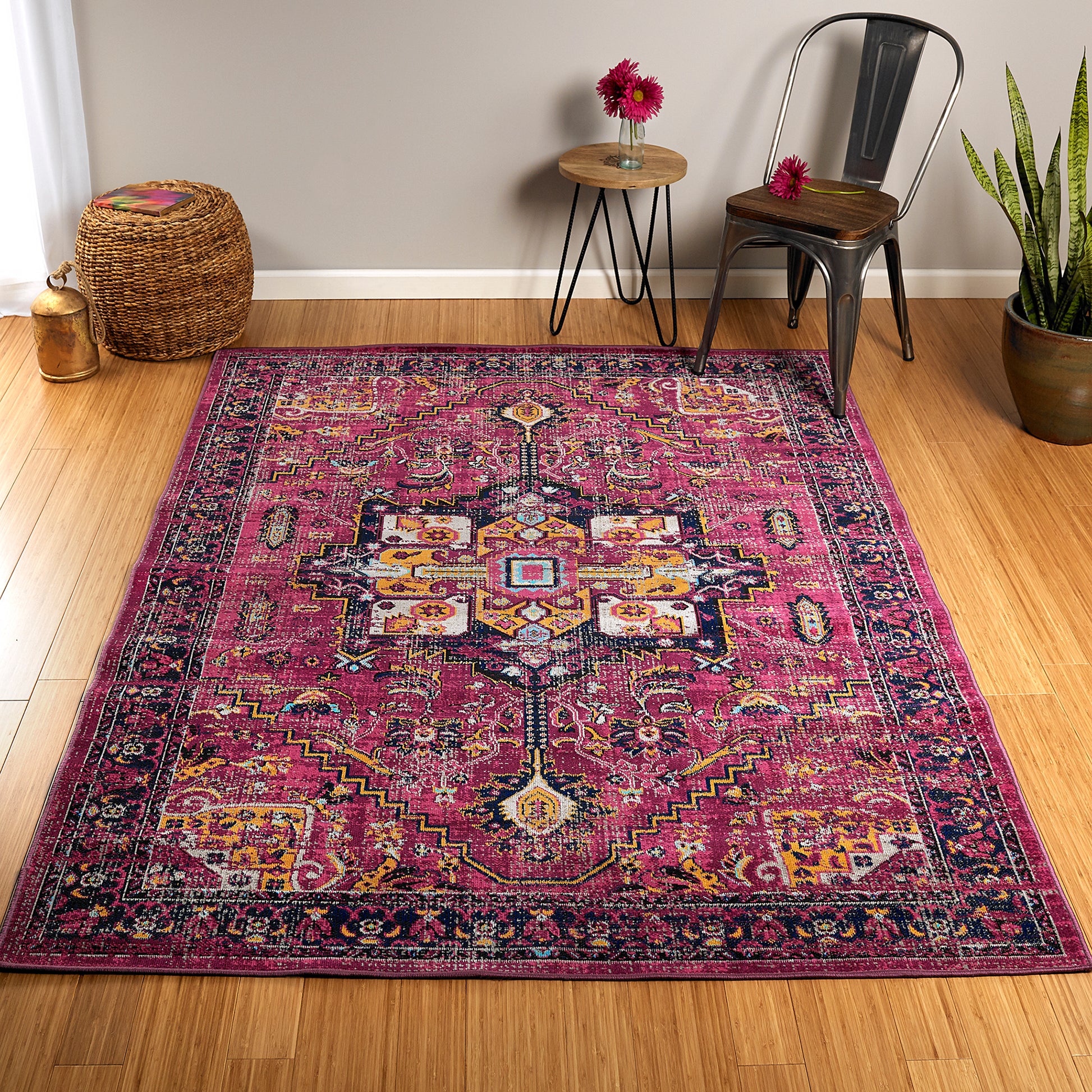 Kaleen Zuma Beach Zum01-92 Pink, Plum, Gold, Navy, Gray, Turquoise, Black Area Rug