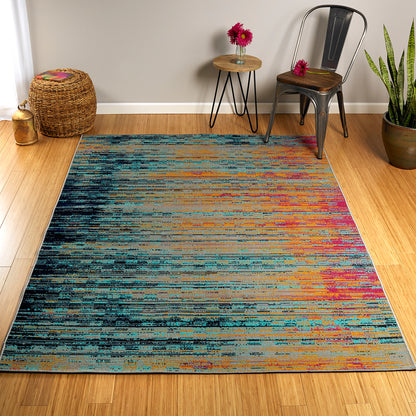 Kaleen Zuma Beach Zum05-86 Turquoise, Navy, Gold, Pink, Gray Area Rug