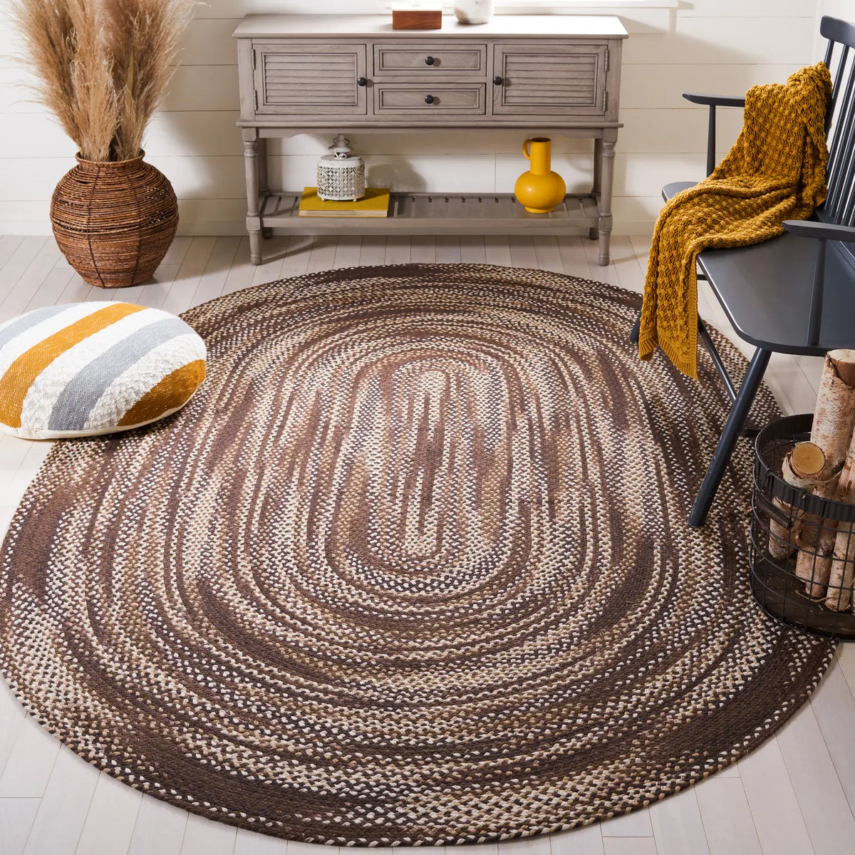 Safavieh Braided 5'-0" x 8'-0" Rug in Brown / Ivory