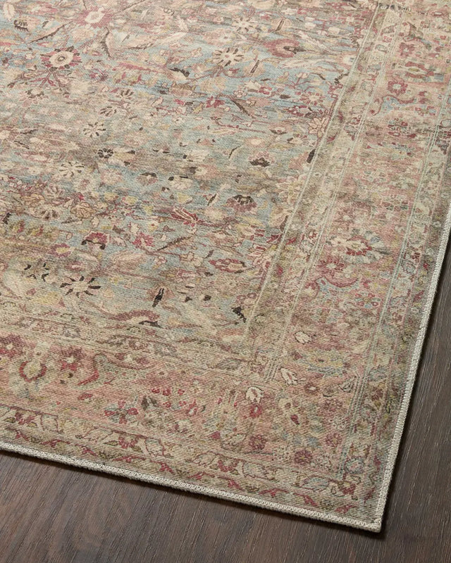 Loloi Adrian Adr-06 Ocean/Clay Rug - angled corner on wood