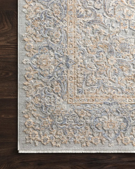 Loloi Pandora Pan-01 Stone / Gold Rugs - corner on wood