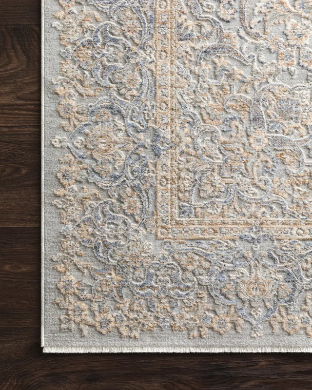 Loloi Pandora Pan-01 Stone / Gold Rugs - corner on wood