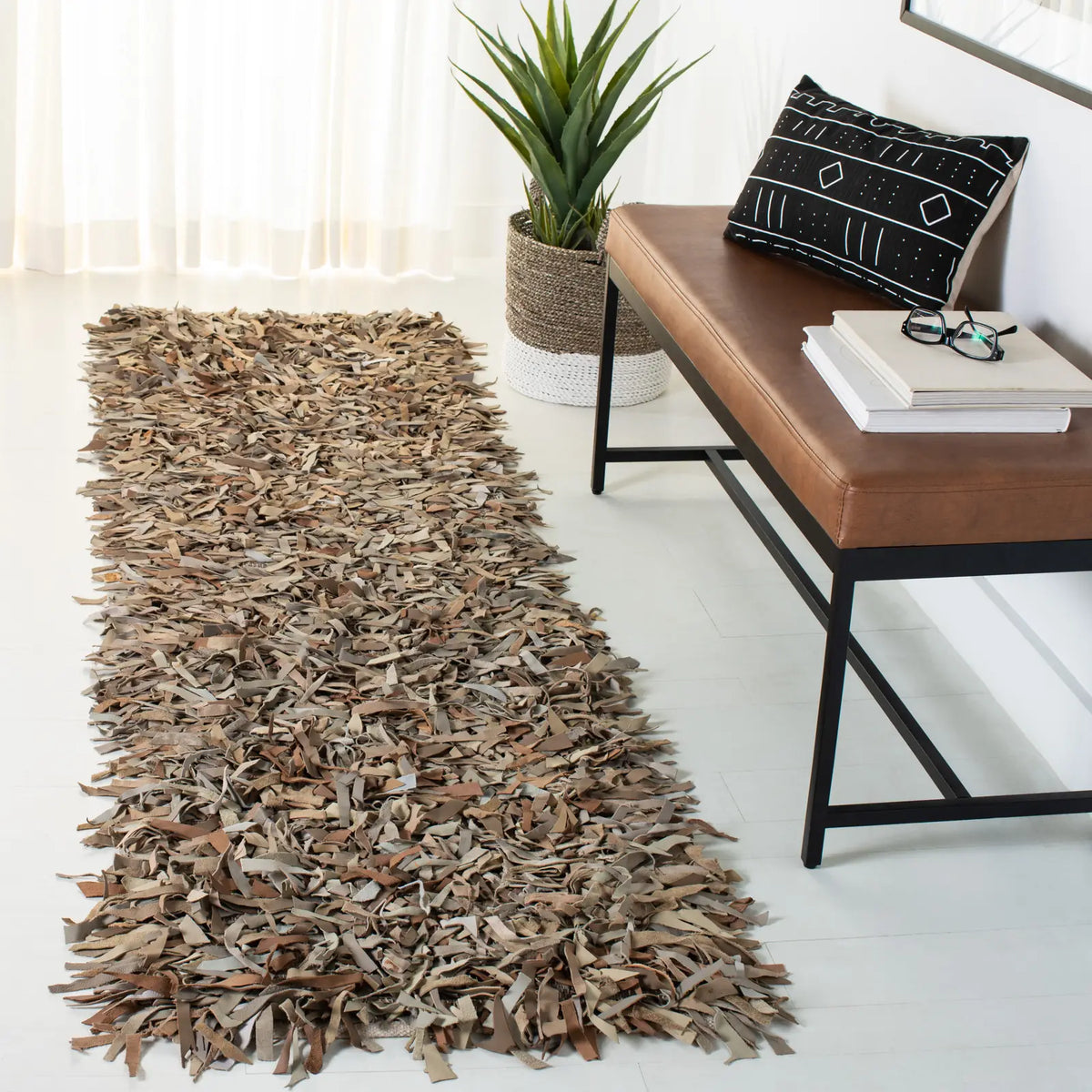 Safavieh Leather Shag 2'-0" x 8'-0" Rug in Beige