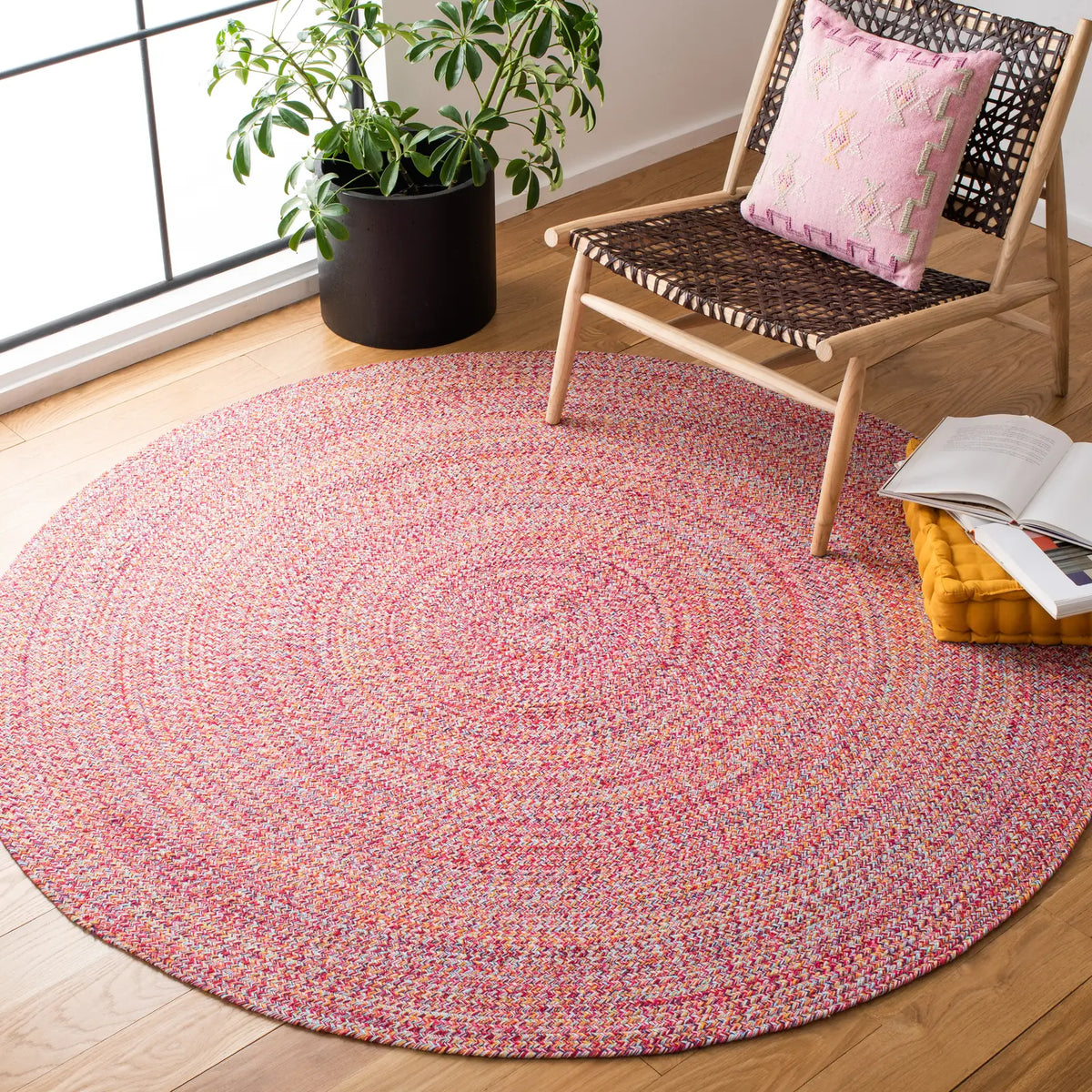 Safavieh Braided 5'-0" x 5'-0" Rug in Pink / Yellow