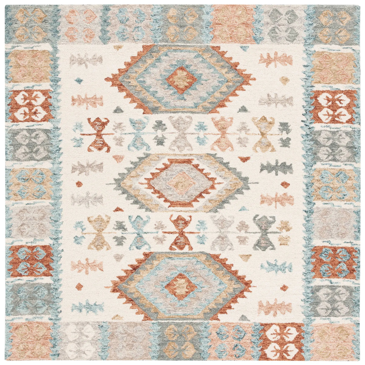 Safavieh Micro-Loop 6'-0" x 6'-0" Rug in Ivory / Blue