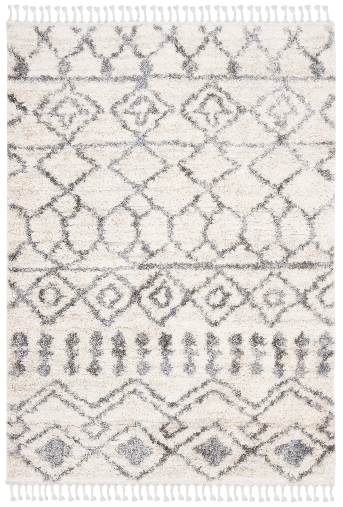 Safavieh Berber Fringe Shag 4'-0" x 6'-0" Rug in Cream / Grey