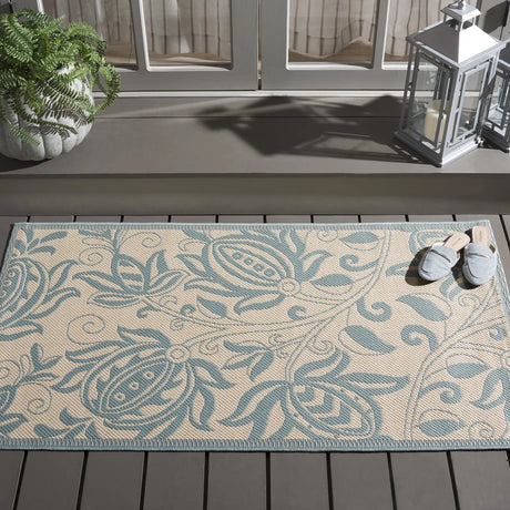 Safavieh Courtyard 2'-7" x 5'-0" Rug in Cream / Aqua