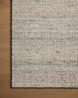 Loloi Sonya Soy-03 Mist/Oatmeal Rug - corner on wood