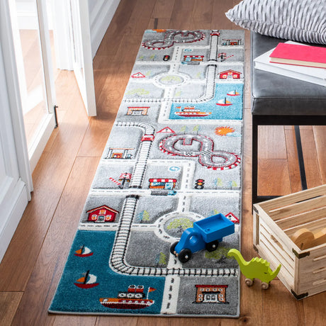 Safavieh Carousel Kids 100 2'-3" x 10'-0" Rug in Grey / Ivory