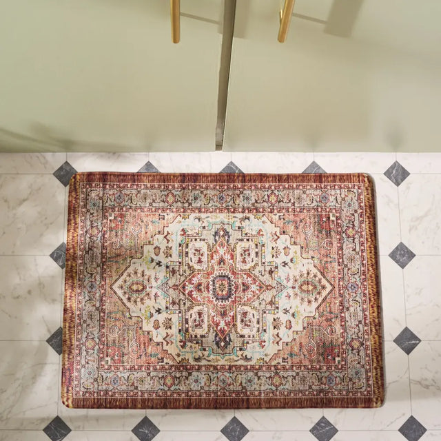 Safavieh Kitchen Mat 100 1'-6" x 2'-0" Rug in Ivory / Rust