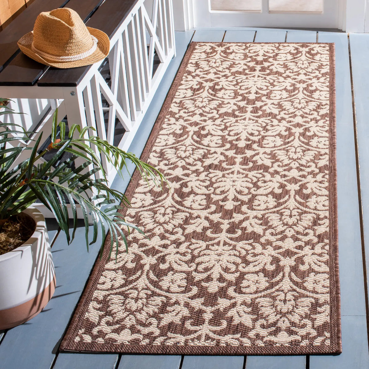 Safavieh Courtyard 2'-3" x 10'-0" Rug in Chocolate / Natural