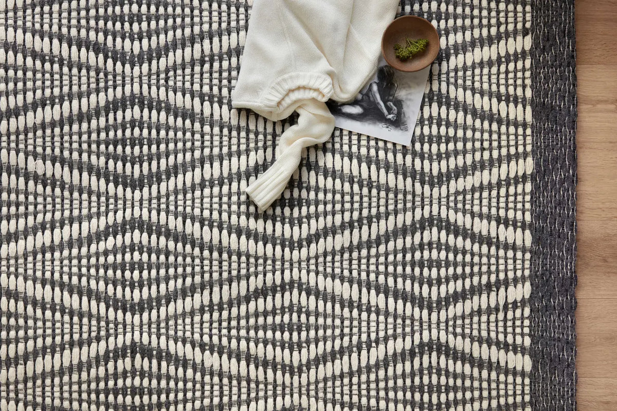 Loloi Kenzie Knz-01 Ivory/Charcoal Rugs - styled aerial 1