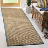 Safavieh Natural Fiber 2'-6" x 12'-0" Rug in Natural / Dusty Teal Blue