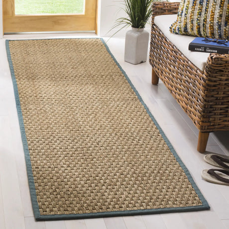 Safavieh Natural Fiber 2'-6" x 12'-0" Rug in Natural / Dusty Teal Blue