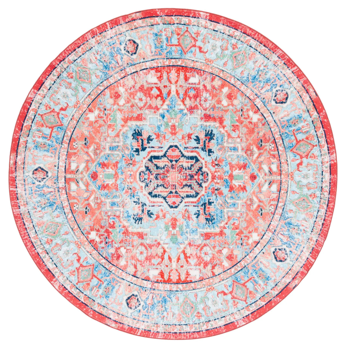 Safavieh Riviera 6'-7" x 6'-7" Rug in Light Blue / Red