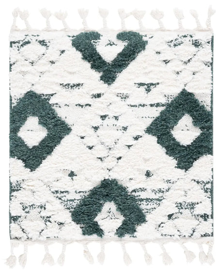 Safavieh Moroccan Tassel Shag 3'-0" x 3'-0" Rug in Green / Ivory