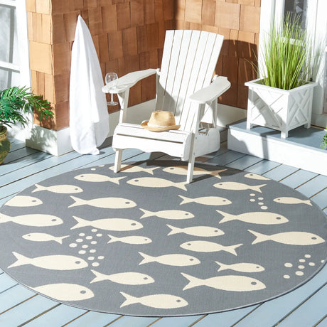 Safavieh Courtyard 5'-3" x 5'-3" Rug in Dark Grey / Beige