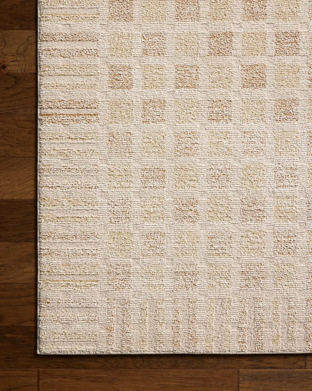 Chris Loves Julia x Loloi Calvin CLV-03 Bone / Natural Rug - corner on wood
