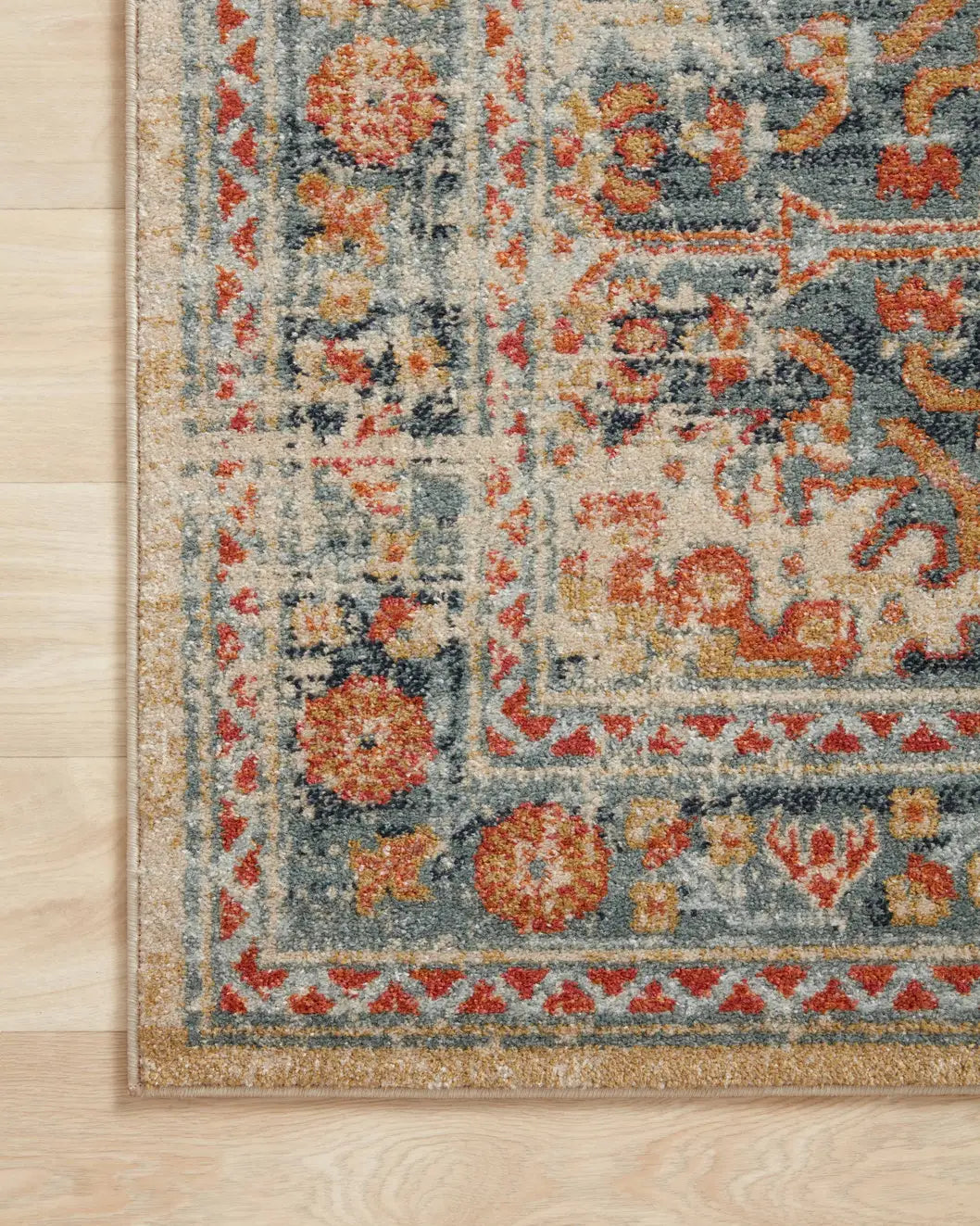 Loloi Jocelyn Joc-03 Mist/Multi Rugs - corner on wood