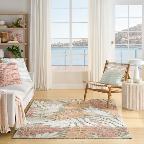Nourison Aloha ALH18 Machine Made Sage, Rose Rug