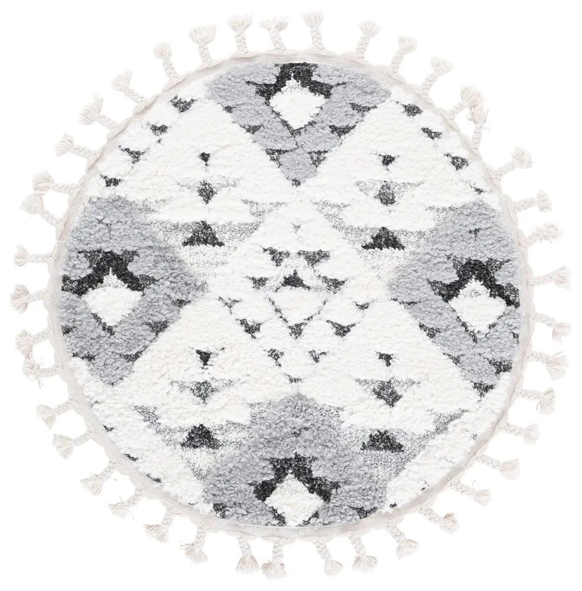 Safavieh Moroccan Tassel Shag 3'-0" x 3'-0" Rug in Ivory / Grey