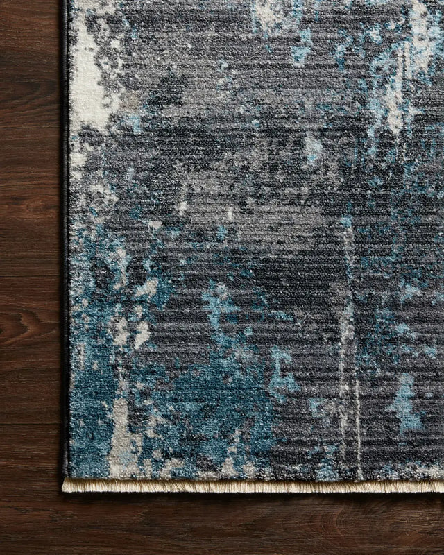Loloi Samra Sam-06 Charcoal/Sky Rugs - corner on wood