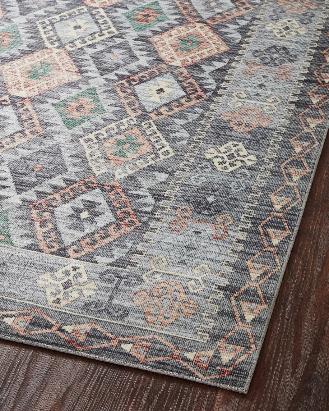 Loloi Zion Zio-01 Grey/Multi Rugs - angled corner on wood