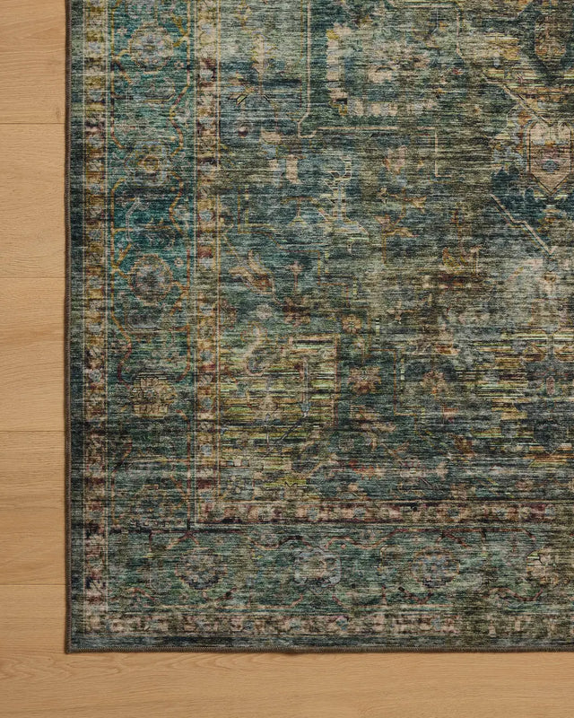 Loloi Anniston ANS-05 Lagoon / Multi Rug - corner on wood