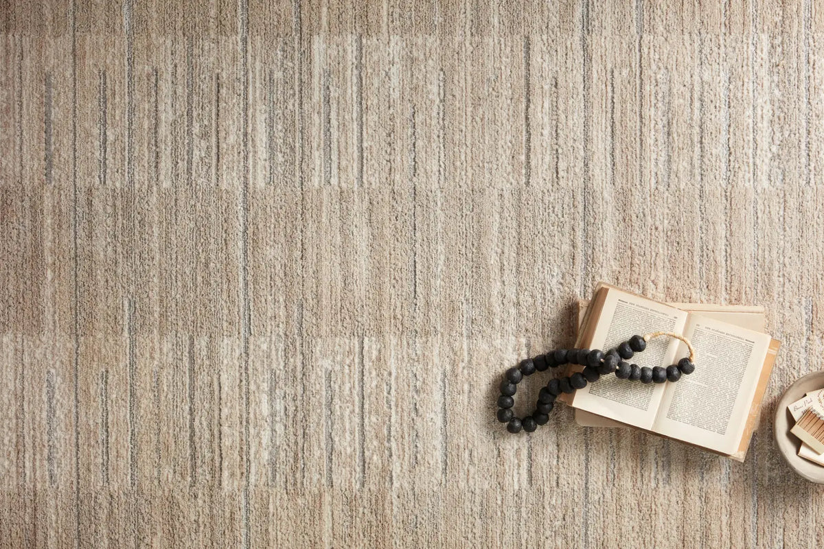 Loloi Arden Ard-01 Natural/Pebble Rug - styled aerial 1