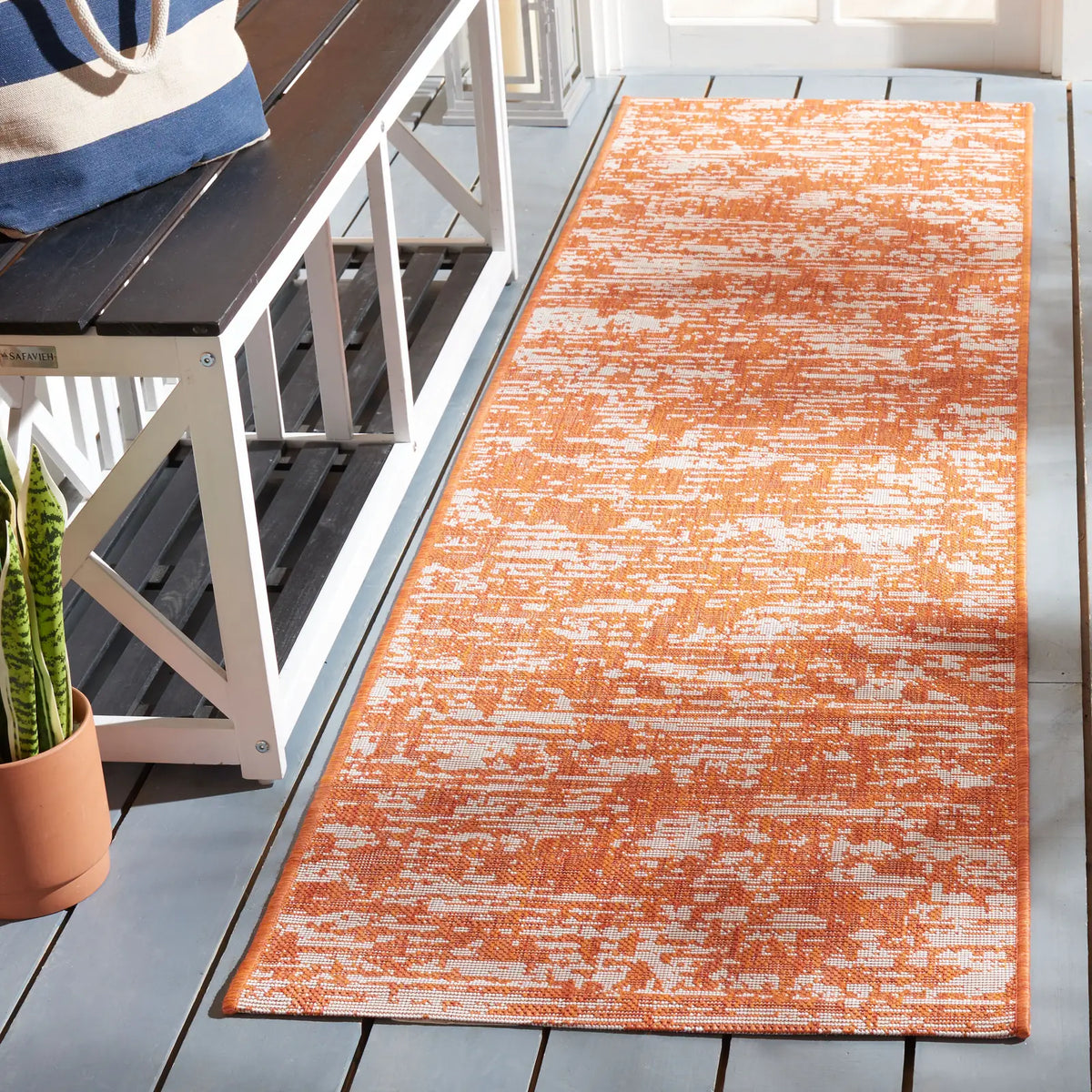 Safavieh Courtyard 2'-3" x 8'-0" Rug in Orange / Ivory