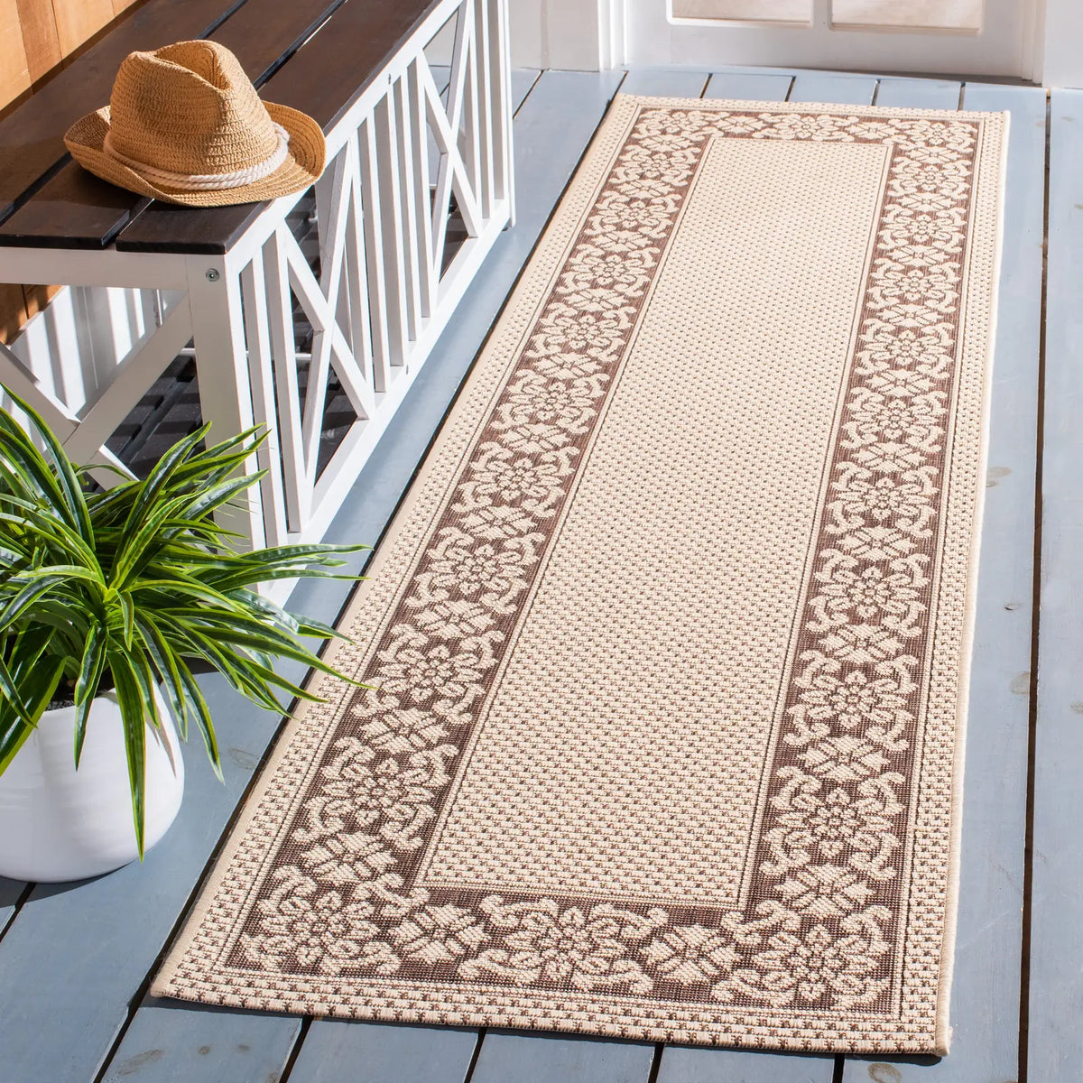 Safavieh Courtyard 2'-3" x 8'-0" Rug in Cream / Light Chocolate