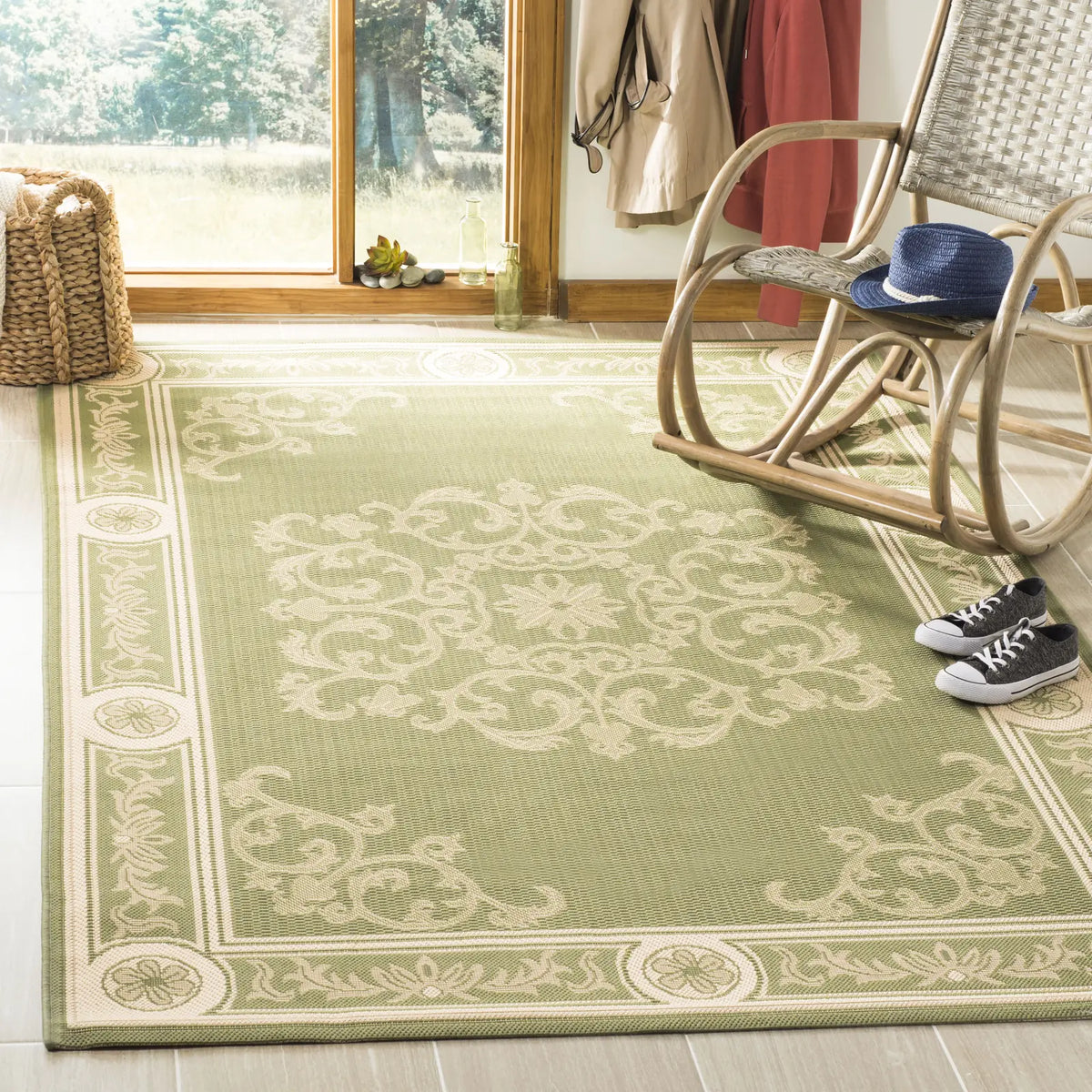 Safavieh Courtyard 4'-0" x 5'-7" Rug in Olive / Natural