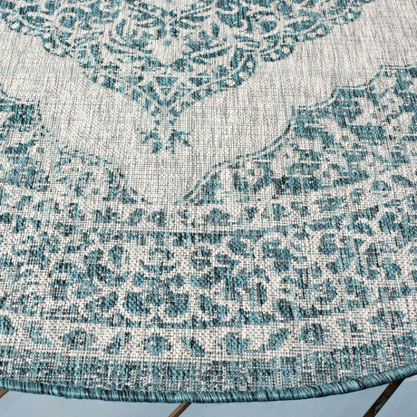 Safavieh Courtyard 6'-7" x 6'-7" Rug in Light Grey / Teal